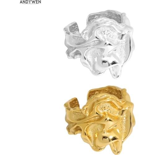 ANDYWEN 925 Sterling Silver Gold Geometric Irregular Large Thick Resizable Ring Adjustable Women Fashion Jewelry Party