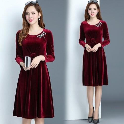 Womens gold velvet dress spring new elegant dress mother dress autumn and winter middle-aged square dance Dresses party dress