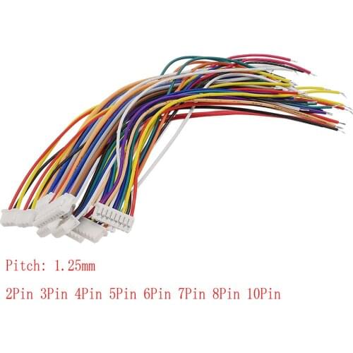 10Pcs/lot Micro JST Pitch 1.25 mm Pitch 2P 3P 4P 5P 6P 7P 8P 10 Pin Single Female Electronic Wire Cable Connector Length 200 mm