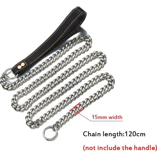 15mm Width Stainless Steel Dog Chain Metal Training One-piece Dogs Collar and Leash Silver Slip Collars for Large Dogs Pitbull