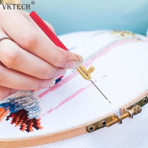 3 in 1 Wood Handle French Crochet Embroidery Tambour Beading Hoop Hook with 3 Needles DIY Weave Craft Knitting Sewing Tool Set