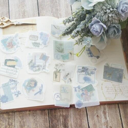 43pcs Light Blue Hand Made Stuff Washi Paper Sticker As Scrapbooking DIY Gift Packing Label Decoration Tag Party Decoration