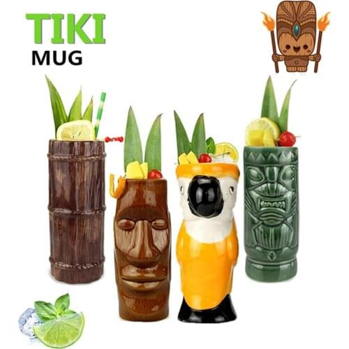 Tiki Mugs Ceramic Set Halloween Handmade Creativity Decoration Cocktail Mugs Glasses Drinks Cups Hawaiian Party Barware
