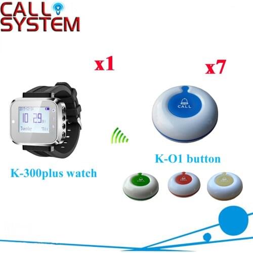 Wireless Service Call Bell System Popular In Restaurant CE Passed 433.92MHZ Full Equipment Watch Pager(1 watch+7 call button)
