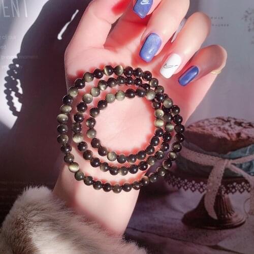 Natural golden obsidian round beads multi-circle bracelet, healing power stone jewelry, men and women yoga elastic bracelet
