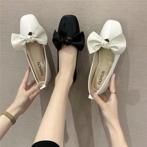 COOTELILI Woman Summer Flats Shoes For Women Slip On Square Toe New Fashion Women Shoes Bow Decoration Basic Plus Size 41 42 43