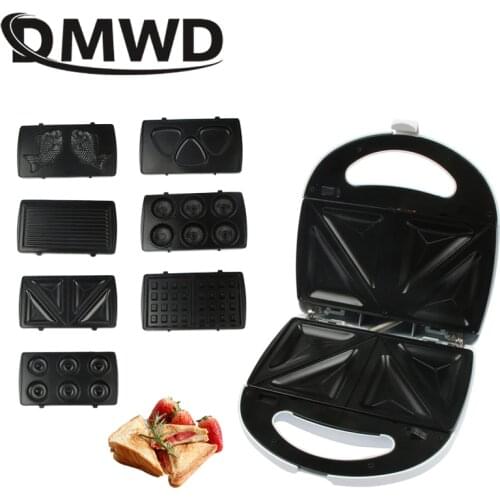DMWD multifunction eggs sandwich maker Muffin Waffle Toaster Donuts BBQ frying pan mini Breakfast baking Machine 7 plates 110V