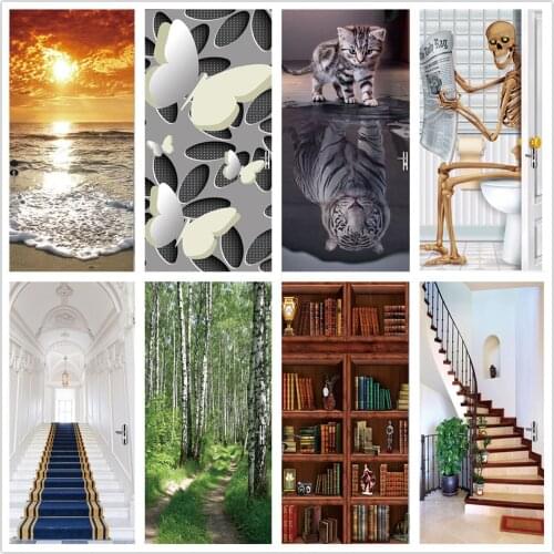 Door Sticker Wall Sticker Mural Wallpaper Posters Self Adhesive DIY PVC Removable Waterproof Doors Decals Home Decor deurposter