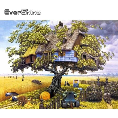 Evershine Diamond Painting Tree 5D DIY Full Drill Square Diamond Embroidery House Scenery Cross Stitch Kits Mosaic Handmade Gift