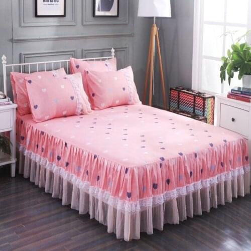 Graceful Lace Bedspread Floral Fitted Sheet Cover Bed Cover Skirt Bedroom Decor Non-slip Mattress Bed Skirt With 2 Pillowcase