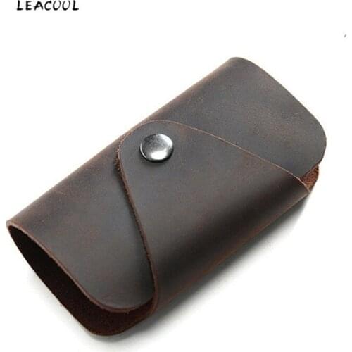 LEACOOL Genuine Cow Leather Key Wallet Card Holder Business Organizer Housekeeper Keychain Purses Men Women Pocket Car Keys Bag