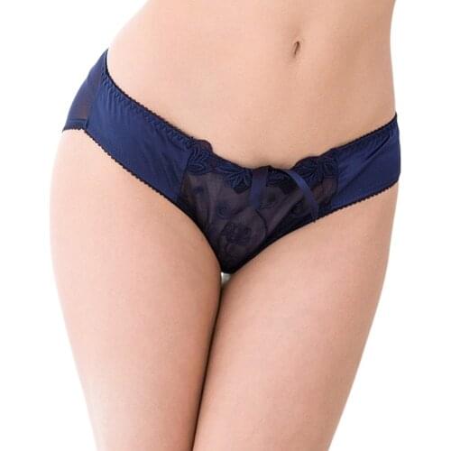 Lace sexy low rise lingerie embroidered bow thin Slim luxury ladies panties black purple pink white blue multiple colors