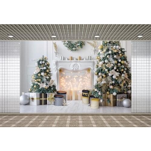 Lyavshi Christmas Tree Interior Scene Fireplace Candle Gift Decor Background Banner Baby Portrait Photography Photo Backdrops