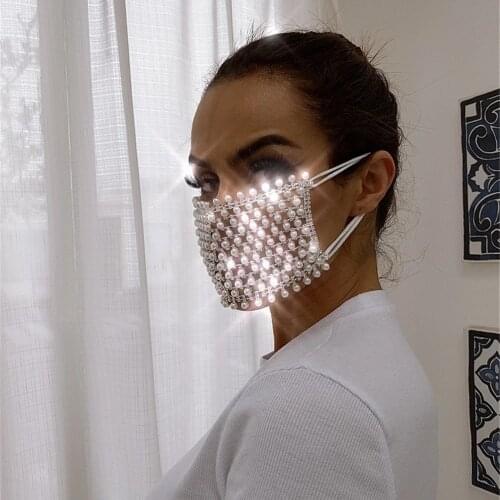 2020 Shiny Rhinestone Pearl Exquisite Face Mask Decorations for Women Bling Crystal Cover Face Jewelry Cosplay Decor Party Gift