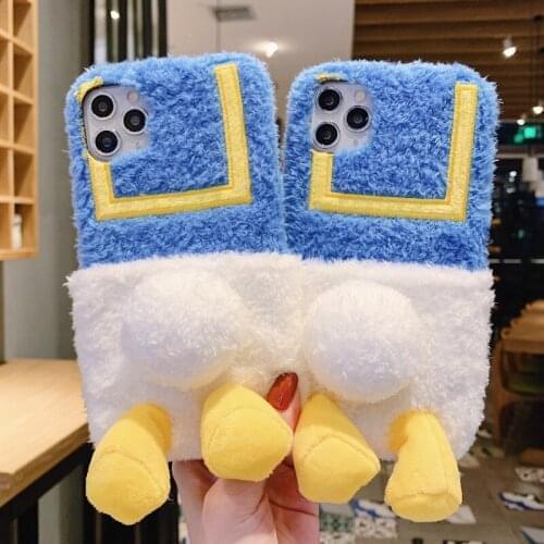 Cute Duck Fur Case For Samsung Galaxy A51 A71 Note 10 Pro 9 8 S9 S8 S11 S10 Plus s10e lite Note 5 S7 S6 Edge S5 Mini Cover