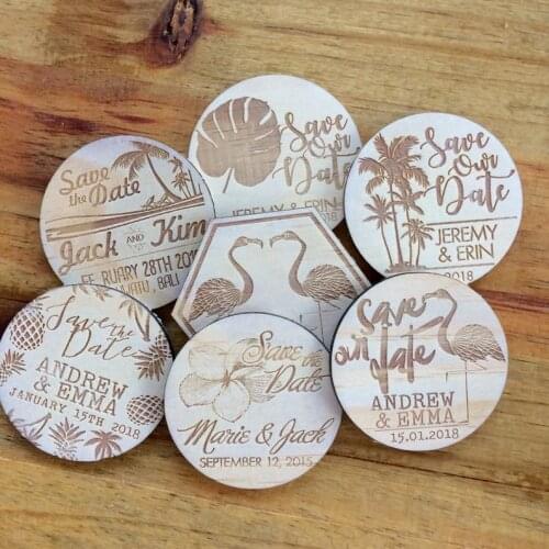 Custom Wedding Save the date magnets. Wooden magnets. Rustic. Wood etched
