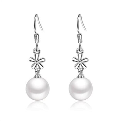 New Arrival Women Silver 925 Earrings Jewelry Female Charm Pearl Flower Drop Earring For Girl Lady Birthday Accessories Princess