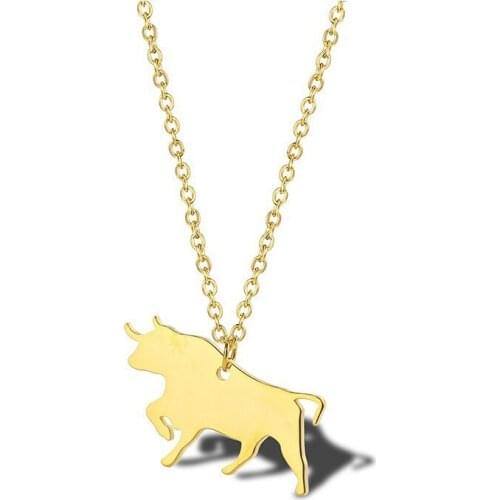 RIR Stainless Steel Cow Necklace Cattle Jewelry Pet Cow Necklaces Farm Animal Pendant Bullfighter Lover Gift For Women Men