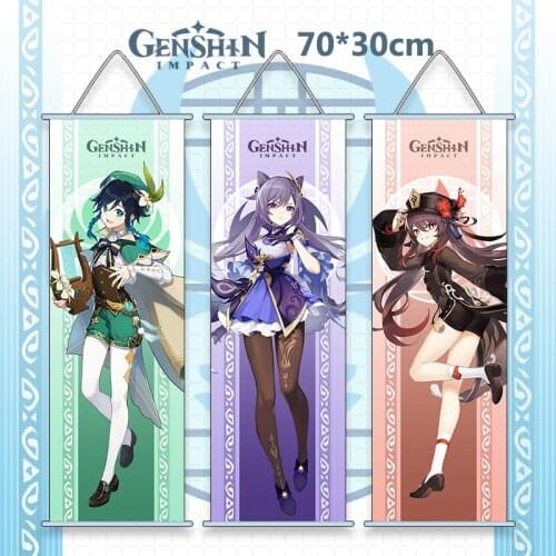 Genshin Impact Hanging Painting Anime Game 70*30cm Cloth Wall Poster Bie size Home Decoration Lisa Barbara Rosaria Ningguang