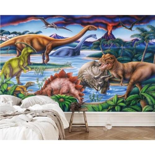 Custom mural 3d photo wallpaper Hand drawn volcanic lake park dinosaur background home decor living room wallpaper for walls 3d