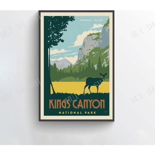Kings Canyon Poster, National Park Poster, Sierra Nevada Mountains Art Prints, Pathway and Hikers Art, Zumwalt Valley Poster