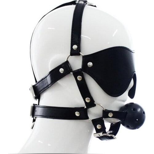 Sex Toys Leather Mouth Plug Blindfold Blindfold Hollow Black Tennis Ball