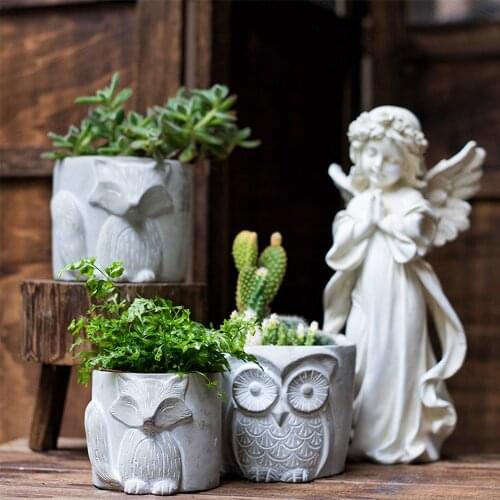 Owl Clear Cement Planter Silicone Clay Molds Small Concrete Pot Mold Handmade Garden Decorating Vase Mould for Cactus Succulants