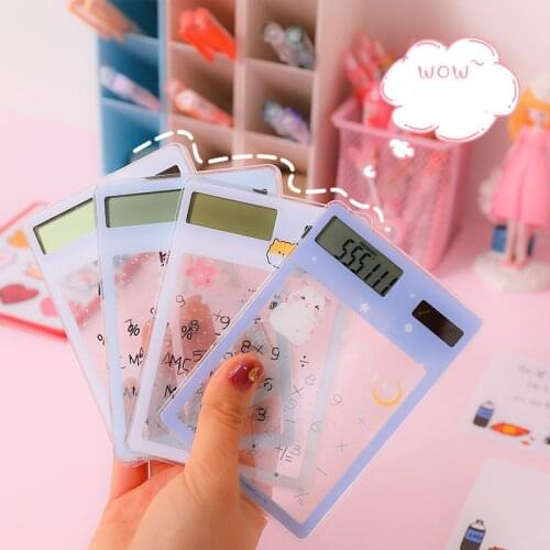 1PCS Transparent Cute Cartoon 8-digit Calculator Solar Energy Mini Portable Calculator Pocket School Supplies Kawaii