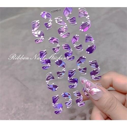 5D Embossed Three-dimensional Ribbon Nail Stickers Nail Decals DIY Laser Multicolor Nail Embossed Sticker Nail Art Decorations