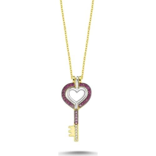 Silverlina Silver Pink Grayscale Zircon Key Pendant