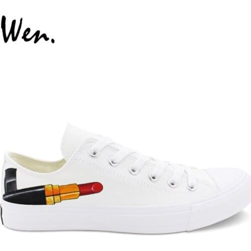 Wen Low Top Sport Footwear Lace up Design Red Lipstick Hand Painted Canvas Shoes Men Women Athletic Plimsolls Skateboarding Flat