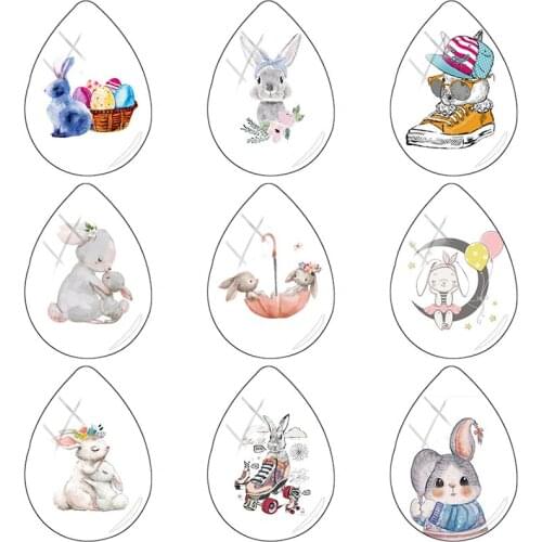 TAFREE 2019 NEW Lovely rabbit Tear Drop Shape Accessories 18x25mm Handmade Glass Cabochon Dome Flat Back DIY Jewelry Making RT01