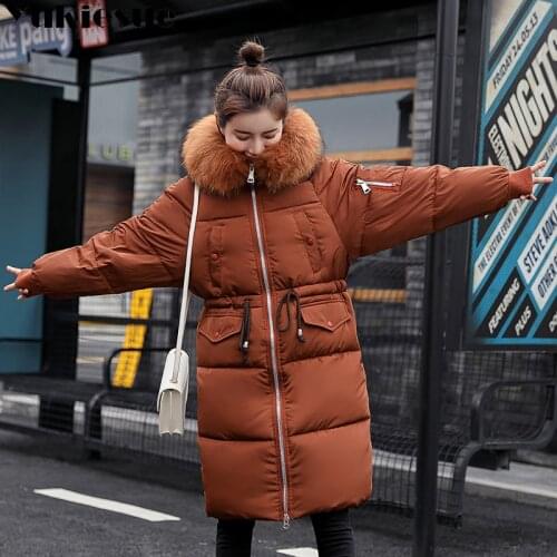 Warm Big Fur Hooded Quilted Coat Winter Jacket Woman 2018 Fashion Solid Color Zipper Down Cotton Parka Plus Size Slim Outwear