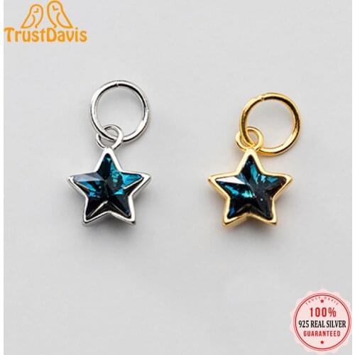 Trustdavis 2021 Fashion Real 925 Sterling Silver Sweet Star Blue Shiny CZ Charm Pendant Handmade DIY Accessories Jewelry DZ298