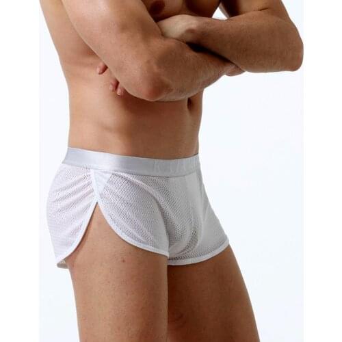 Mens underwear boxer Mesh Slit Breathable Arrow Pants Lining Home pants sexy lingerie boxers roupa homens boxershort Silver belt