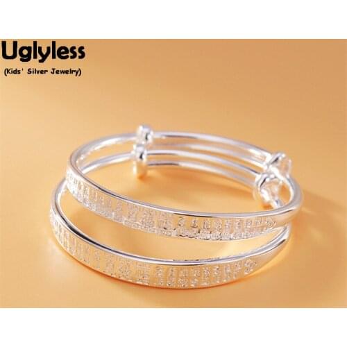 Uglyless 1pair High-end babies Silver Bangles Fine Jewelry 100 Fu China Chic Push-pull Bangles Adjustable 99.9% Silver Bracelets