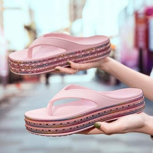 Hot Pink Womens Flip Flops Fashion Rainbow Platform Flip Flop Women Summer Slippers Casual House Slippers Woman claquette femme
