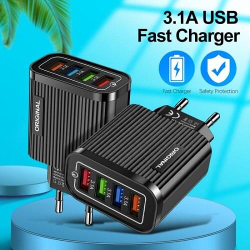 5V 3.1A Mobile Phone Chargers For iPhone Xiaomi Huawei Charging Accessories 4 USB Phone Charging Plug Portable Travel Charger