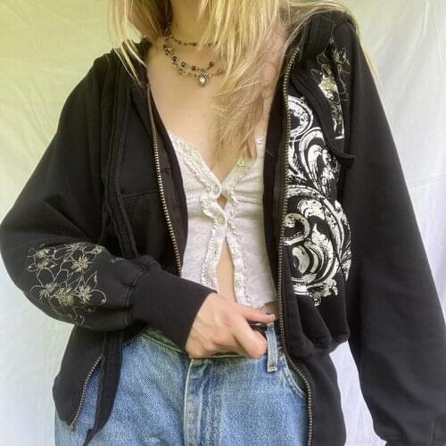 Women goth harajuku Oversized Zipper Sweatshirts Hooded Female Jacket Coat Top Hoodies Autumn Korean Version Loose Long-sleeved