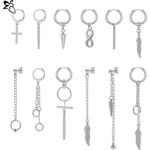 ZS 316L Stainless Steel Drop Earrings for Woman Tassel Hoop Round Long Earrings Black Chain Cross Korean kpop Dangling Earrings