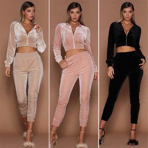 Zip-up Autumn Winter Women Hoodies Tracksuit Set Long Sleeve Crop Top Jacket Female Casual Clothes Long Pants Cropped Sweatshirt