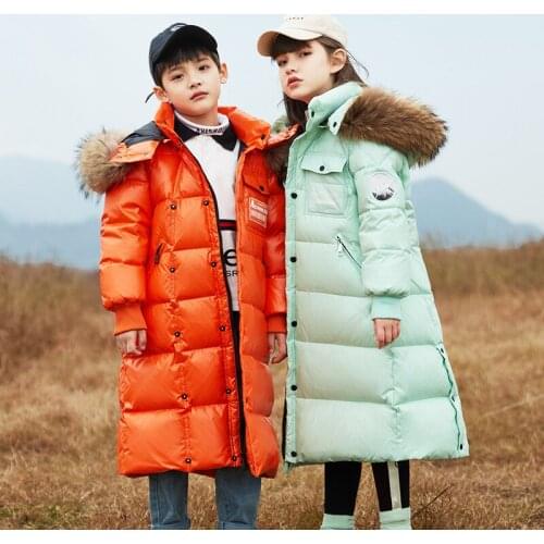 Girls Winter Jacket Hooded Fur Collar Long White Duck Down Coat For Boys Parka Childrens Warm Thicken Outerwear Clothing 5-14 Y