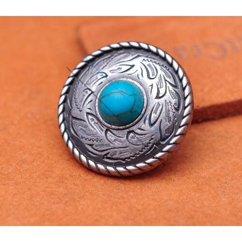 10pcs Sturdy Retro Silver Rope Side Prairie Dust Flower Real Turquoise Leathercraft Concho For Belt Luggage Bag Saddle Decor