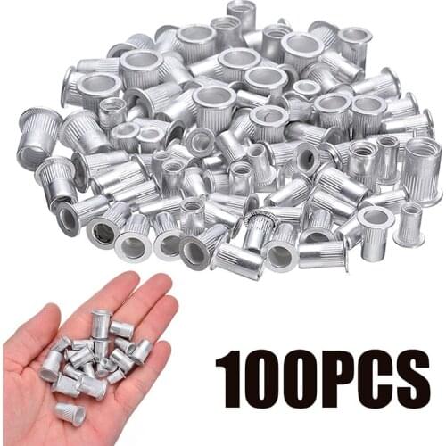 100pcs/set Durable M4/M5/M6/M8 Rivet Nuts Steel Aluminum Threaded Rivet Nut Inserts Rivnut Nutsert