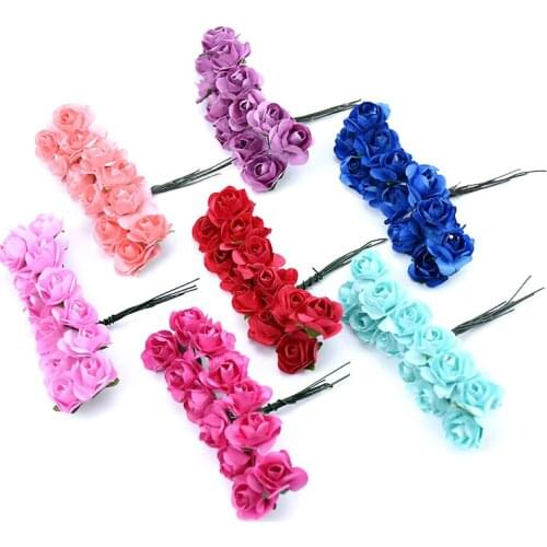 12pcs MINI paper roses bouquet wedding home decoration accessories diy Christmas wreath gifts artificial flowers for scrapbook