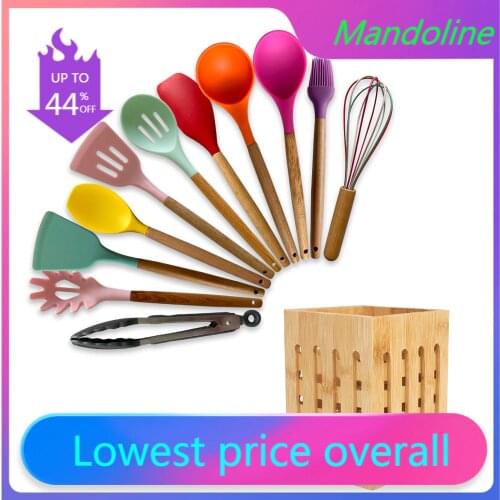 12PCS Silicone Cookware Set Non-Stick Spatula Spatula Wooden Handle Cookware Set With Storage Box Kitchen Tool Accessories
