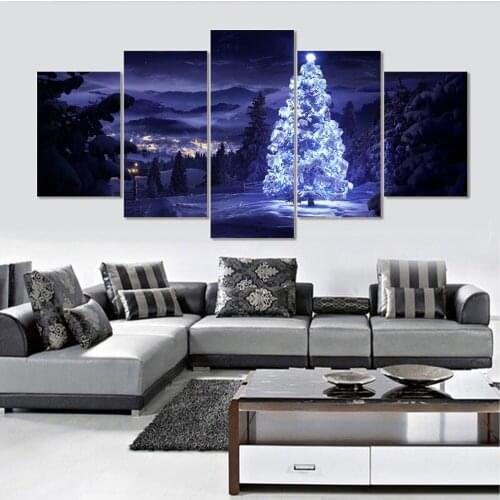 5 Piece canvas art Living Room christmas decorations for home Aesthetic moving LED Tree Picture Painting Print On Canvas