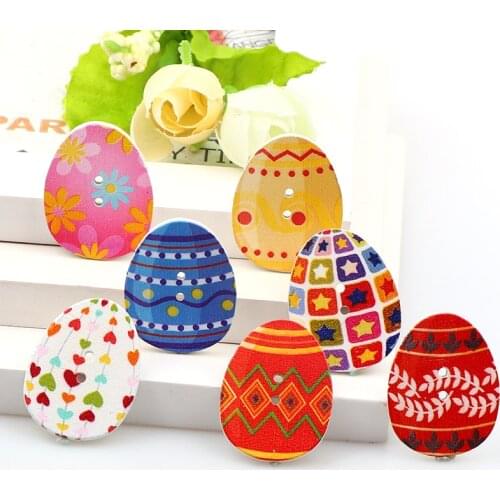 Fashion Egg Craft 50PCS 24*31MM Mixed BeautifulWooden Buttons Easter Eggs Painting 2 Hole Fit Sewing DIY Scrapbooking Craft