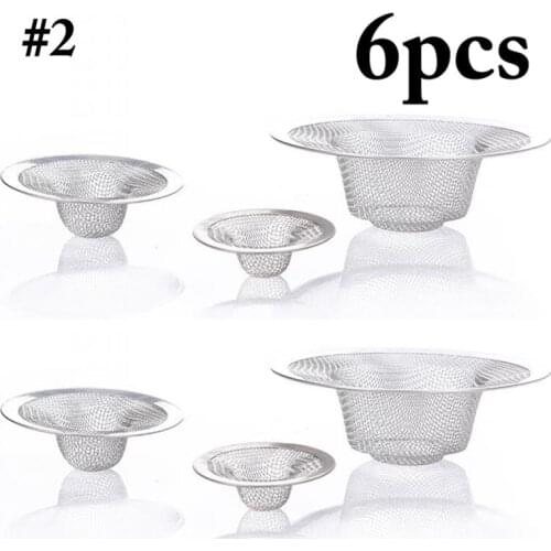 6pcs Stainless Steel Bathtub Hair Catcher Stopper Shower Drain Hole Filter Trap Kitchen Metal Sink Strainer