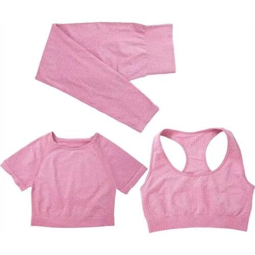 3pcs Seamless Women Yoga Set Workout Sportswear Gym Clothing Fitness High Waist Leggings Long Sleeve Crop Top Sports Suits